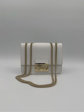 Furla Metropolis Mini Chain Shoulder Bag Crossbody Leather White Gold NWOT